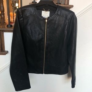 NWT kate spade cropped black leather jacket, sz 6
